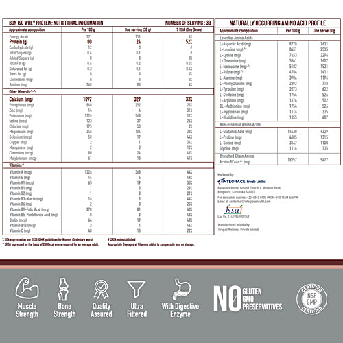 Bon Iso Whey Irish Chocolate Whey Protein Isolate, 1 kg  Muscle Strength, Bone Health, Essential Vitamins & Minerals|, No Added Sugar, Easy Digestion