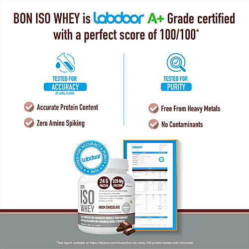 Bon Iso Whey Irish Chocolate Whey Protein Isolate, 1 kg  Muscle Strength, Bone Health, Essential Vitamins & Minerals|, No Added Sugar, Easy Digestion