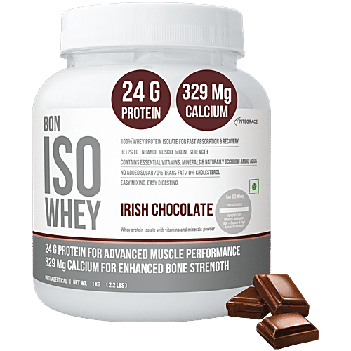 Bon Iso Whey Irish Chocolate Whey Protein Isolate, 1 kg  Muscle Strength, Bone Health, Essential Vitamins & Minerals|, No Added Sugar, Easy Digestion