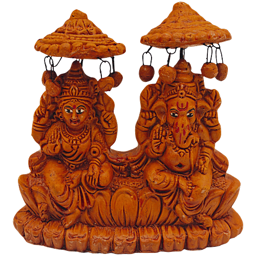 House of Festivals Terracotta Laxmi Ganesh Clay Murti, 1 pc