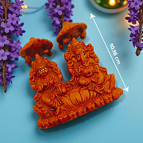 House of Festivals Terracotta Laxmi Ganesh Clay Murti, 1 pc
