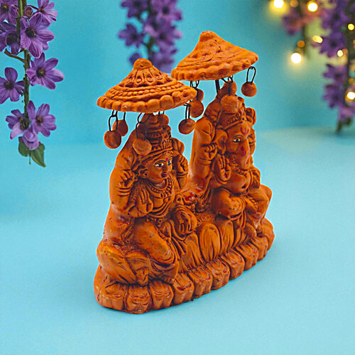 House of Festivals Terracotta Laxmi Ganesh Clay Murti, 1 pc
