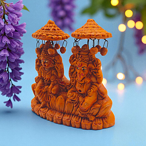 House of Festivals Terracotta Laxmi Ganesh Clay Murti, 1 pc