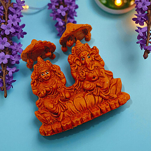 House of Festivals Terracotta Laxmi Ganesh Clay Murti, 1 pc