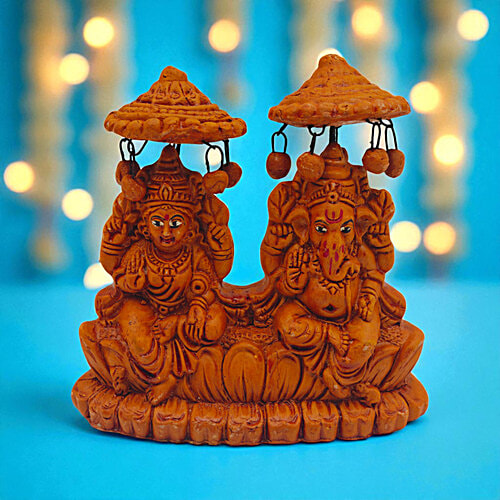 House of Festivals Terracotta Laxmi Ganesh Clay Murti, 1 pc