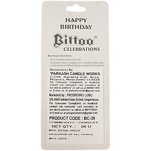 Prosperro Lumo By Parkash Champagne Bottle Happy Birthday Candle - Green, 6 pcs