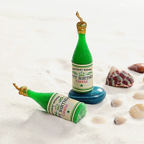 Prosperro Lumo By Parkash Champagne Bottle Happy Birthday Candle - Green, 6 pcs
