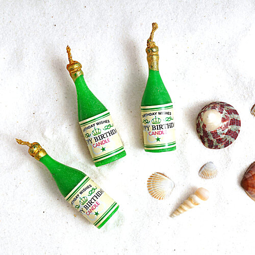 Prosperro Lumo By Parkash Champagne Bottle Happy Birthday Candle - Green, 6 pcs
