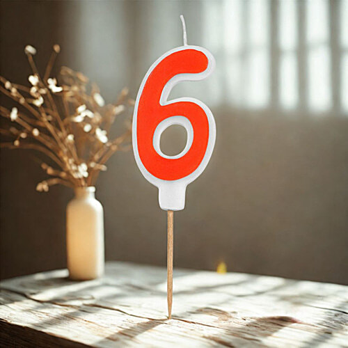Prosperro Lumo By Parkash Digit Birthday Candle - Orange, 6, 1 pc 6 Digit, 6 Years