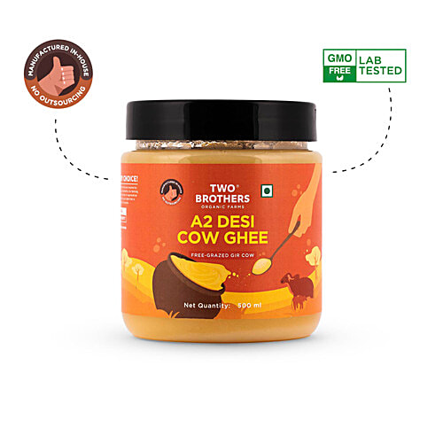 Two Brothers Organic Farms A2 Desi Cow Ghee, 500 ml Tub 