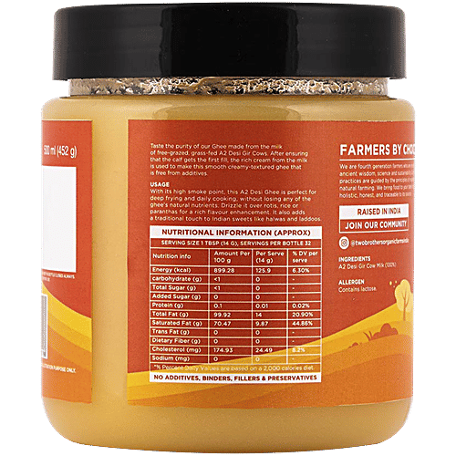 Two Brothers Organic Farms A2 Desi Cow Ghee, 500 ml Tub 