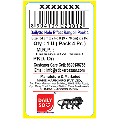 DailySo Diwali Rangoli Sticker Self-Adhesive - Multicolour Festive Decoration, 4 pcs Ideal for Temple/Home Entrance Design