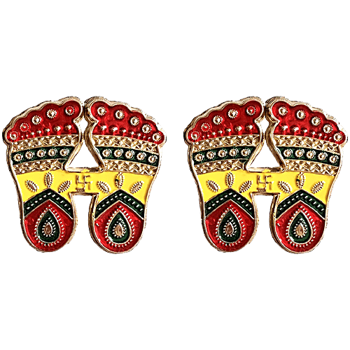 DailySo Diwali Sticker Dotted Laxmi Charan Handicraft - Meena Design, Multicolour Pooja Décor, 2 pcs For Entrance Home Decorations, Ideal for Temple