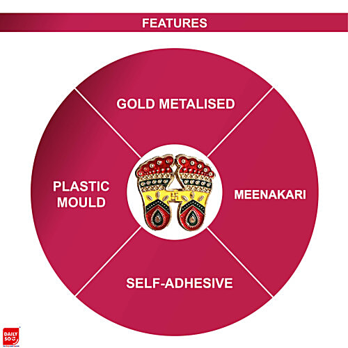 DailySo Diwali Sticker Dotted Laxmi Charan Handicraft - Meena Design, Multicolour Pooja Décor, 2 pcs For Entrance Home Decorations, Ideal for Temple