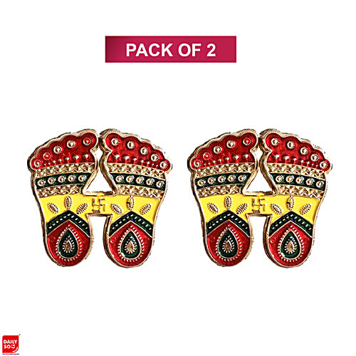 DailySo Diwali Sticker Dotted Laxmi Charan Handicraft - Meena Design, Multicolour Pooja Décor, 2 pcs For Entrance Home Decorations, Ideal for Temple