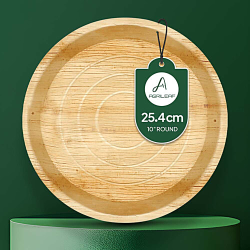 Agrileaf Round Areca Palm Leaf Plates For Meals - 25.4 cm, 10 pcs Eco-Friendly & Disposable