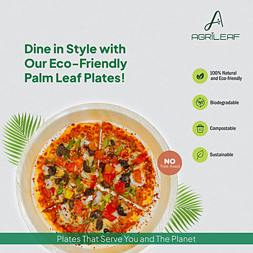 Agrileaf Round Areca Palm Leaf Plates For Meals - 25.4 cm, 10 pcs Eco-Friendly & Disposable