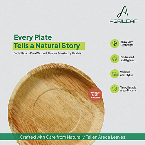 Agrileaf Round Areca Palm Leaf Plates For Meals - 25.4 cm, 10 pcs Eco-Friendly & Disposable