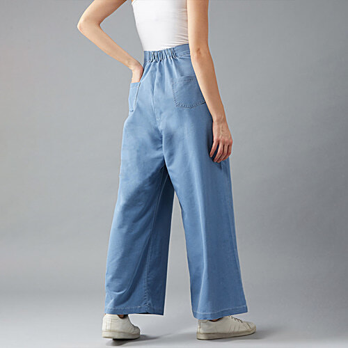 Miss Chase Blue High Rise Regular Length Clean Look Flared Wide Leg Light Weight Denim Pant, 1 pc (Size - 30) 