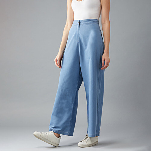 Miss Chase Blue High Rise Regular Length Clean Look Flared Wide Leg Light Weight Denim Pant, 1 pc (Size - 30) 