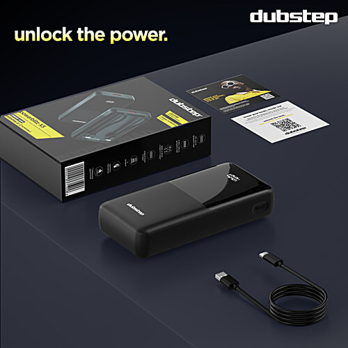 Dubstep Powerblitz X5 20,000mAh Powerbank With Dual USB & Type-C, LED Battery Indicator - Black, 1 pc  