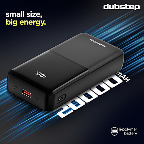 Dubstep Powerblitz X5 20,000mAh Powerbank With Dual USB & Type-C, LED Battery Indicator - Black, 1 pc  
