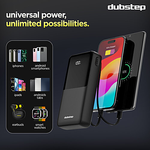 Dubstep Powerblitz X5 20,000mAh Powerbank With Dual USB & Type-C, LED Battery Indicator - Black, 1 pc  