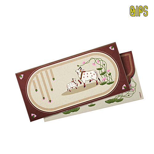 QIPS Nukkad Premium Shagun Envelopes - Cow & Calf With Lotus Print & Foil Detailing, 5 pcs