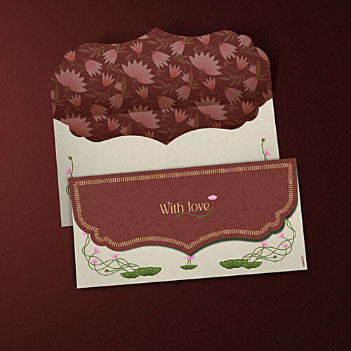 QIPS Nukkad Premium Shagun Envelopes - Cow & Calf With Lotus Print & Foil Detailing, 5 pcs