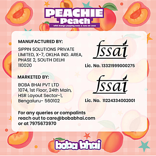 Boba Bhai Peachie Peach Drink With Mango Popping Boba & Nata De Coco, 250 ml Can 