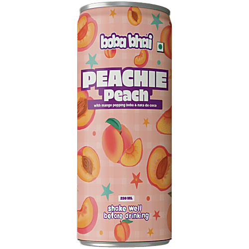 Boba Bhai Peachie Peach Drink With Mango Popping Boba & Nata De Coco, 250 ml Can 