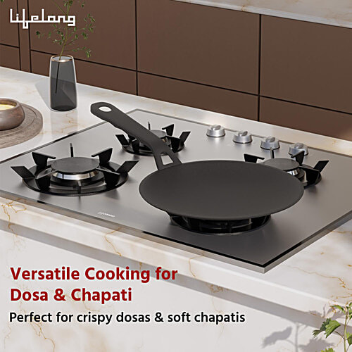 Lifelong Cast Iron Roti Tawa With Wooden Spatula - 25.5 cm, Gas & Induction Stove-Friendly, 1 pc  Non-Stick & Teflon Free, Durable