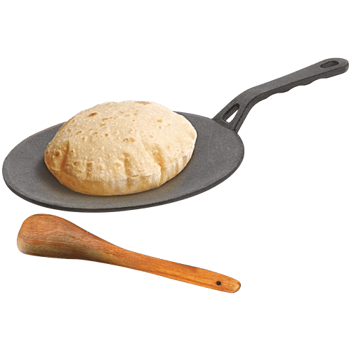 Lifelong Cast Iron Roti Tawa With Wooden Spatula - 25.5 cm, Gas & Induction Stove-Friendly, 1 pc  Non-Stick & Teflon Free, Durable