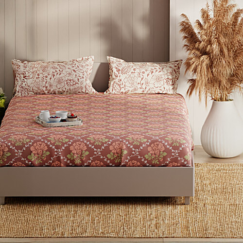 Kopa-Home Queen Size Bedsheet & 2 Pillow Covers Brown/Brick Microfabric 152TC, 254 x 231 cm, 1 Set  