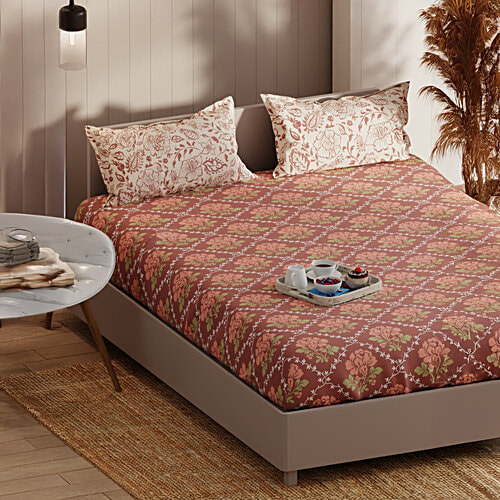 Kopa-Home Queen Size Bedsheet & 2 Pillow Covers Brown/Brick Microfabric 152TC, 254 x 231 cm, 1 Set  