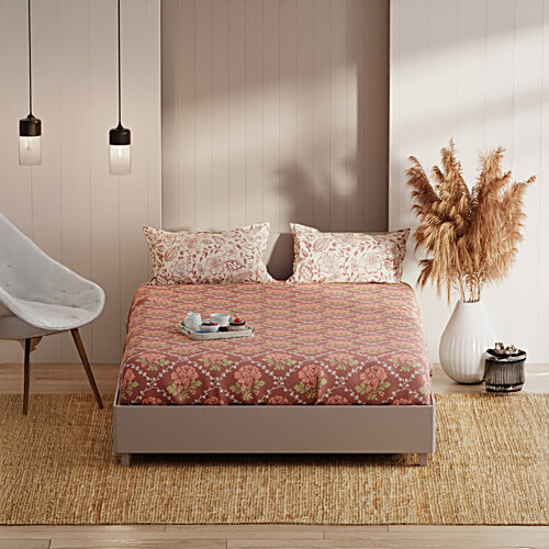 Kopa-Home Queen Size Bedsheet & 2 Pillow Covers Brown/Brick Microfabric 152TC, 254 x 231 cm, 1 Set  