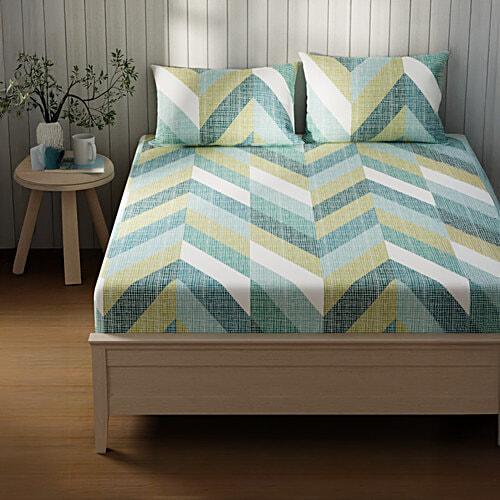 Kopa-Home Queen Size Bedsheet With 2 Pillow Covers Aqua Cotton  120 TC - 244 x 224 cm, 1 Set  