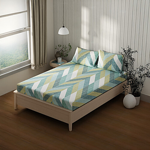 Kopa-Home Queen Size Bedsheet With 2 Pillow Covers Aqua Cotton  120 TC - 244 x 224 cm, 1 Set  