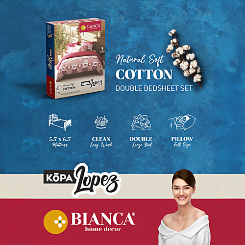 Kopa-Home Queen Size Bedsheet With 2 Pillow Covers Aqua Cotton  120 TC - 244 x 224 cm, 1 Set  