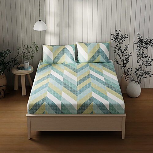 Kopa-Home Queen Size Bedsheet With 2 Pillow Covers Aqua Cotton  120 TC - 244 x 224 cm, 1 Set  