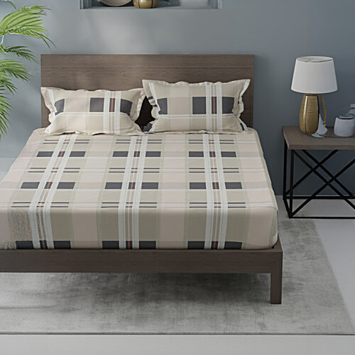 Kopa-Home Queen Size Bedsheet With 2 Pillow Covers Beige Microfabric 152 TC - 238 x 218 cm, 1 Set  