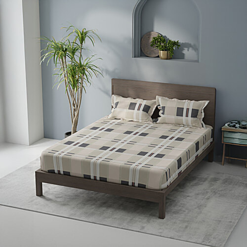 Kopa-Home Queen Size Bedsheet With 2 Pillow Covers Beige Microfabric 152 TC - 238 x 218 cm, 1 Set  