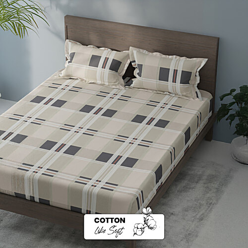 Kopa-Home Queen Size Bedsheet With 2 Pillow Covers Beige Microfabric 152 TC - 238 x 218 cm, 1 Set  