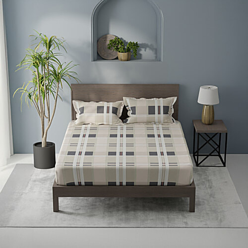 Kopa-Home Queen Size Bedsheet With 2 Pillow Covers Beige Microfabric 152 TC - 238 x 218 cm, 1 Set  