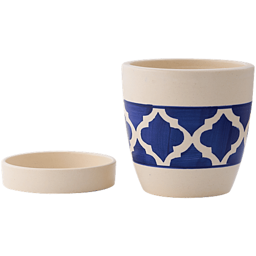 bb home Earth Handcrafted Small Planter With Tray - Moroccan Charm Bloom, Hand-Painted, 1 pc
