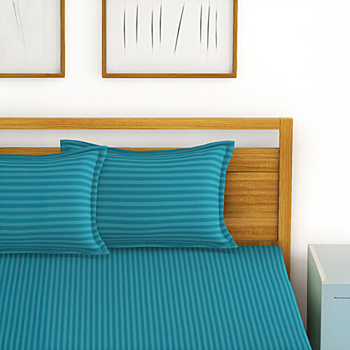 Bianca-Home King Size Bedsheet With 2 Pillow Covers 100% Cotton Souba Blue 210 TC, XL, 1 Set  