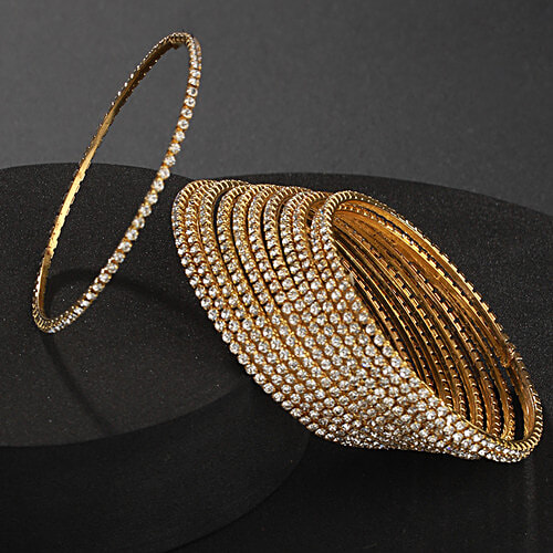 Aatmana Gold-Plated CZ-Studded Bangles, 12 pcs (Size 18 cm)
