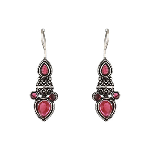 Aatmana Silver-Plated Artificial Stones Studded Contemporary Drop Earrings, 1 Pair