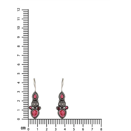 Aatmana Silver-Plated Artificial Stones Studded Contemporary Drop Earrings, 1 Pair