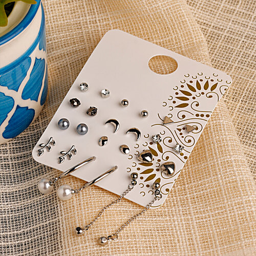 Jewelz Silver Stud & Dangler Earring Set, 12 Pairs